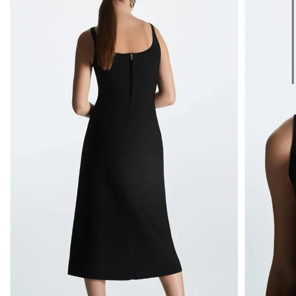 COS Square Neck Black structured Midi Dress - Picture 3 of 5